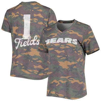 Women's Majestic Threads Justin Fields Camo Chicago Bears Name