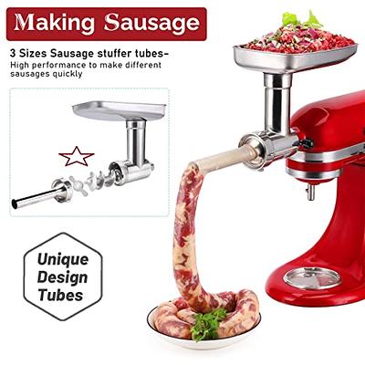 Upgraded Metal Food Meat Grinder Attachment for Kitchenaid Stand Mixer,  KitchenAid Meat Grinder Attachments Including Sausage Stuffer & 4 Grinding