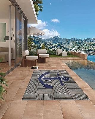 Outdoor Patio Rug Nautiacal Blue Anchor with Stripes Outdoor Rug