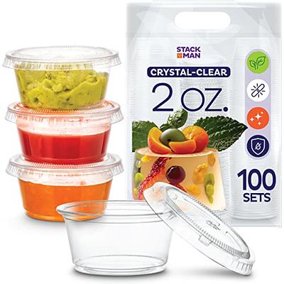 200Sets-1oz Small Plastic Containers with Lids,Plastic Cups with Lids ,Jello Shot Cups,Souffle Cups,Condiment Sauce Cups