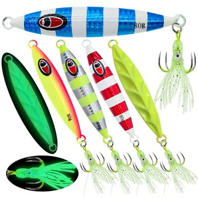 Metal Jig Lure, Vivid 5Pcs Jig Fishing Lure Artificial With Feather For  Bass 