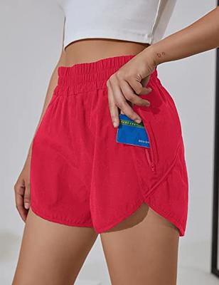 Women's Running Shorts Elastic High Waisted Athletic Workout Shorts with  Pockets 