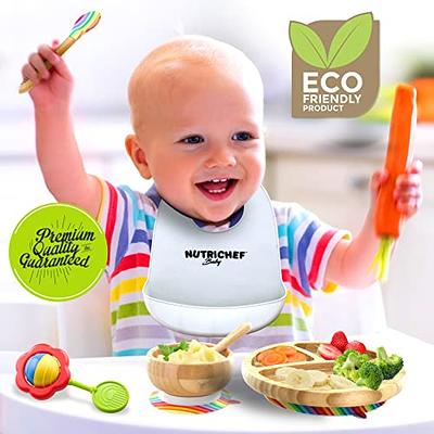 Baby Feeding Spoon Silicone Tips Head Bamboo Handle Gum Friendly