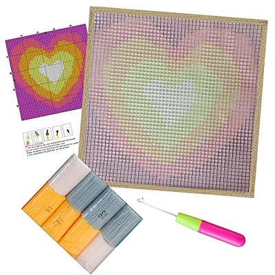 Cartoon Rainbow Color Heart-Shape Latch Hook Rug Kits for Beginner