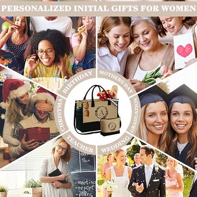  YOOLIFE Birthday Gifts for Women - Initial Jute Monogram Beach  Tote Bag Embroidery Makeup Bag Reusable Grocery Bag Travel Essentials  Personalized Birthday Gifts for Women Mom Friend Bridesmaid A : Clothing