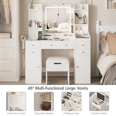 Large Vanity Desk with Mirror and Lights, Slidable Mirror 5 Drawers and  Storage Shelves, Vanity Table Lighting Color Adjustable - AliExpress