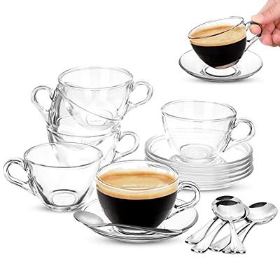 6.4 oz Espresso Cups Demitasse Clear Glass Espresso Drinkware Demitasse  Cups Espresso Cups with Saucers Set