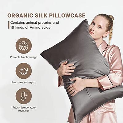 Mulberry Silk Pillowcase for Hair and Skin Standard Size 20X 26 with  Hidden Zipper Soft Breathable Smooth Cooling Pillow Covers for  Sleeping(Haze