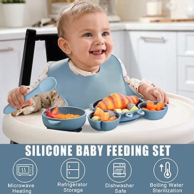 Baby Bowl & Plate Silicone Bib Baby Utensils Spoon Baby Toddler Weaning Set  Silicone Dinnerware Suction Bowl Weaning Bundle 