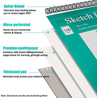 Artists Sketchbook for Drawing 9x12 with Spiral Bound - Smooth Sketch Book  for Drawing & Sketching 100 Sheets 70lb - Sketch Pad for Pencil, Pen