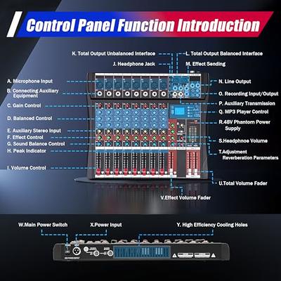  8-Channel Audio Mixer 110V Professional Live Studio DJ USB  Bluetooth Stage Mixing Console 18W : Musical Instruments