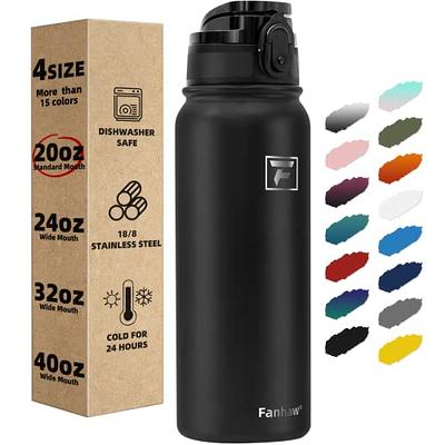 koodee Insulated Water Bottle, 18 oz Stainless Steel Vacuum Wide Mouth  Sports Water Bottle with Leak Proof Straw Lid (Black)