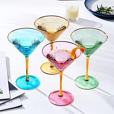 Martini Glasses Set of 6 | 8oz | Crystal Luxury Martini Glass - Elegant Colors - Premium Hand-Blown | Art Deco Cocktail Colored Coupes for Manhattan