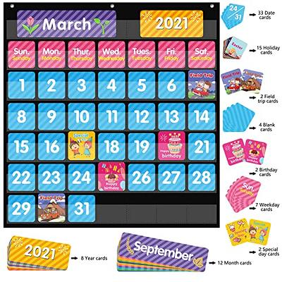 Classroom Calendar Pocket Chart, School Calendar for Kids Learning for  Home, Home school Classroom Supplies for Teachers Elementary(Blue) 