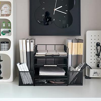 VIVSOL Grey Desk Organizer with Mesh File Holder, 4-Tier Office