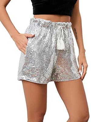 Womens Sequins Shorts A Line High Waist Elastic Sparkly Night-Out Shorts  Clubwear Party Short