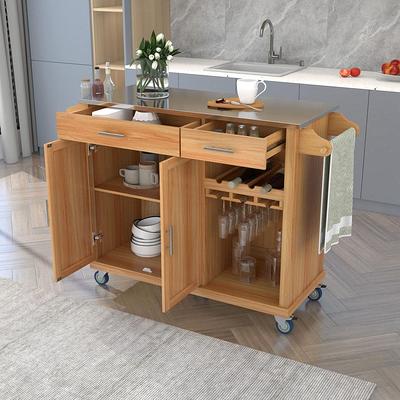 Westsky 43 in. Wide White Modern Mobile Kitchen Island Cart