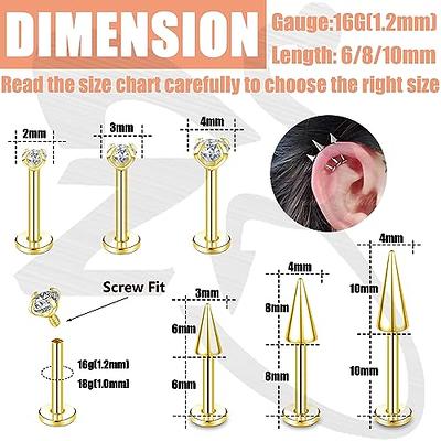 ZS 16G Spike Lip Labret Studs, Stainless Steel Internally Threaded