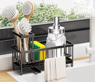 HapiRm Sponge Holder Kitchen Sink Caddy Organizer, Sponge Dish Brush Soap  Dispenser Holder with Drain Tray