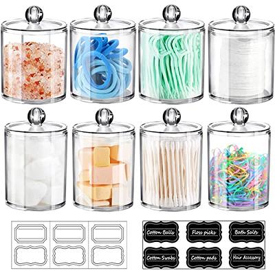 4 Pack Qtip Holder Dispenser for Cotton Ball, Cotton Swab, Cotton Round  Pads, Floss - 10 oz Clear Plastic Apothecary Organization, Vanity Makeup  Organizer 