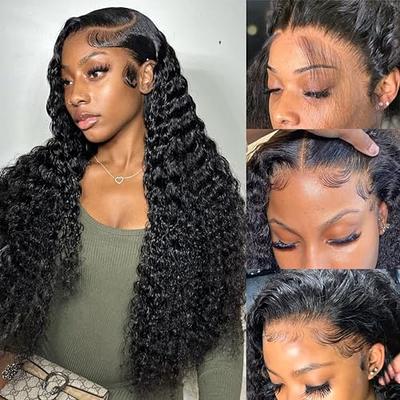 Water Wave Wig 4X4 Lace front Wigs Human Hair Wigs for Black Women Curly  Human Hair Wigs with Baby Hair Pre Plucked Wet and Wavy Wigs Lace Closure  Wigs (24inch, natural color)