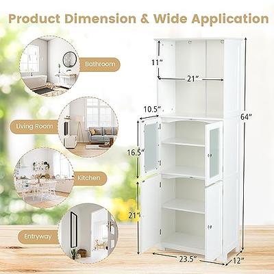 Costway Tall Bathroom Floor Cabinet Narrow Linen Tower with 2