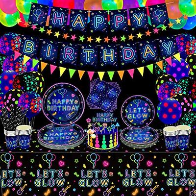 238 PCS Let's Glow Neon Party Supplies Glow Tableware Set Neon