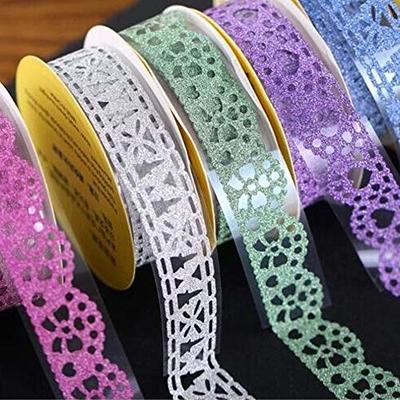 Lace Pattern Glitter Bling Self-Adhesive Tape, Diamond Washi Tape Masking  DIY Scrapbooking Lace Sticker 6 Roll Color Random by Fablise Craft