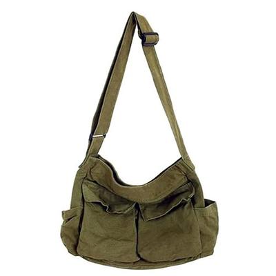 Canvas Messenger Bag Large Hobo Crossbody Bag With Multiple