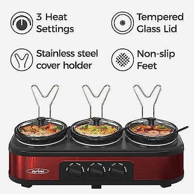 Sunvivi Triple Slow Cooker Buffet Servers and Warmer,3 Pot Food Small Mini  Manual Slow Cooker with Adjustable Temp Stainless Steel Lid Rests,Removable  Ceramic Pot,4.5 QT Red - Yahoo Shopping