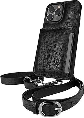 DEFBSC Compatible with iPhone 13 Pro Max Case, Crossbody Wallet Case,  Adjustable Detachable Lanyard Neck Strap with Kickstand Leather Card Holder