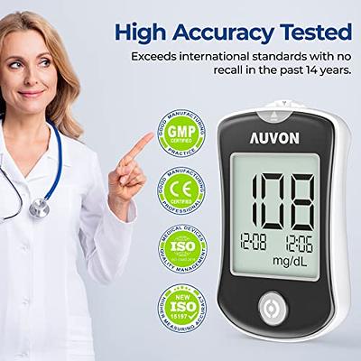 AUVON Blood Glucose Monitor Kit, Blood Sugar Test Kit with 50 Glucometer  Strips, 50 30G Lancets, 1 Lancing Devices