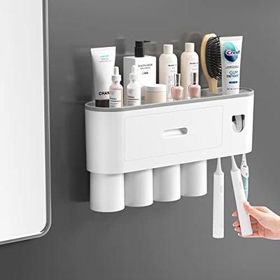 iHave Toothbrush Holders for Bathrooms, 2 Cups Toothbrush Holder Wall  Mounted with Toothpaste Dispenser - Large Capacity Tray, Cosmetic Drawer 