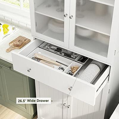 White Food Storage Kitchen Pantry with Glass Doors