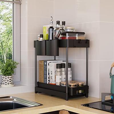 MHHA Under Sink Organizer,Adjustable Height Metal Under Kitchen Cabinet  Organizer,2-Tier Sliding Shelf Storage,Multi-Use for Under Kitchen Bathroom