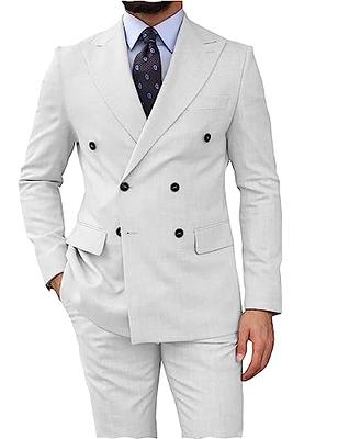 YND Men's Slim Fit 2 Piece Suit, Double-Breasted Jacket Pants Set with Tie,  Solid Party Wedding Dress Blazer, Tux and Trousers Beige at  Men's  Clothing store