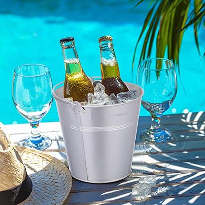 Sunnydaze Ice Bucket Drink Cooler with Stand and Tray - Stainless Steel