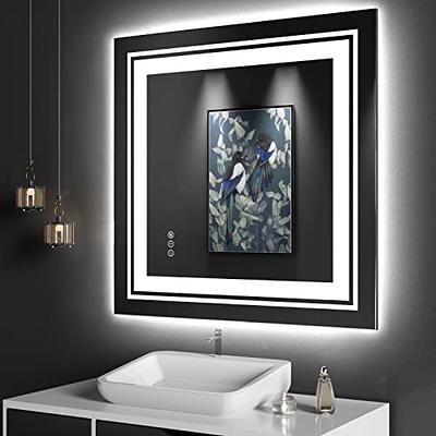 Evokor 24 x 32 inch LED Smart Bathroom Mirror with Lights, Anti Fog Lighted Vanity Mirror with Weather Time Wall Mounted, White/Warm/Natural Light