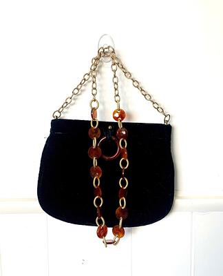 Black Velvet Crossbody Handbag Gold Tone Chain & Hardware - Yahoo Shopping