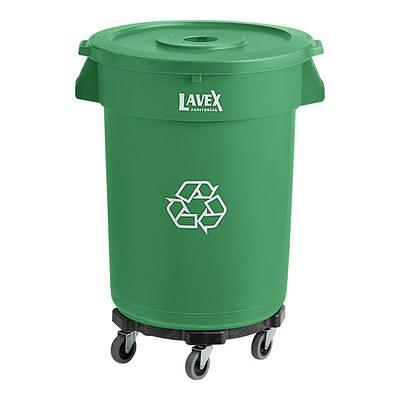 Lavex 32 Gallon Brown Round Commercial Trash Can with Lid and Dolly