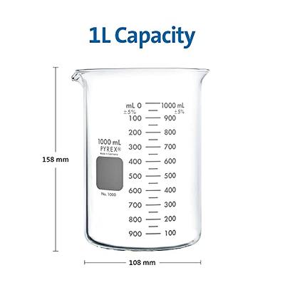 PYREX Griffin Borosilicate Glass Beaker- Low Form Graduated Measuring  Beaker with Spout– Premium Scientific Glassware for Laboratories,  Classrooms or