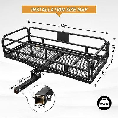 Wildroad Hitch Cargo Carrier 500 LBS Capacity Vehicle Hitch Baskets 60 x  24 x 14 Fits 2 Hitch Receiver with Waterproof Cargo Bag, Cargo Net,  Ratchet Straps and Dual Hitch Tightener… 