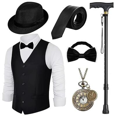 1920S Mens Great Gatsby Accessories Set Roaring 20 30s Retro Gangster  Costume Tie Hat Mafia Mobster