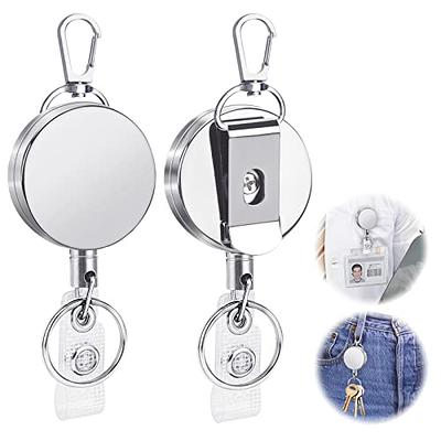 2 Pack Heavy Duty Retractable Badge Holder Reel Will Well Metal ID Badge Holder with Belt Clip Key Ring for Name Card Keychain [All Metal Casing