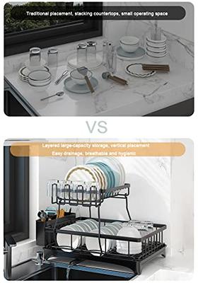 1pc Expandable Utensil Drying Rack, Bowl Plate Holder, Space Saving Kitchen  Counter Multifunctional Utensil Holder, Compact Automatic Drain Utensil