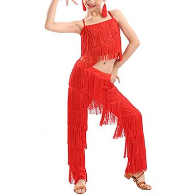 Libaobaoyo Girls 2 Piece Latin Ballroom Dance Outfits Tassel Camisole  Fringe Pants Modern Salsa Dancewear (Red, 11-12 Years) - Yahoo Shopping