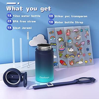 Kids Water Bottle, 12oz Water Bottles Kids with Straw and Stickers,  Stainless Steel Vacuum Double Wall Insulated cup, Kids Water Bottle for  School