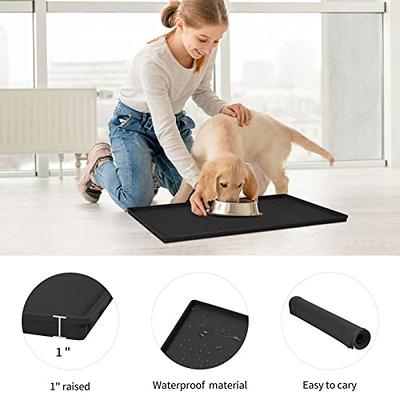 Silicone Pet Feeding Mat for Dogs and Cats, Waterproof Pet Food Mats Tray with Edges, Non Slip Dog Cat Bowl Mat for Food and Water, Washable Pet Bowl