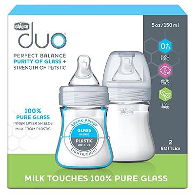 Chicco Duo 5oz. Hybrid Baby Bottle with Invinci-Glass Inside/Plastic Outside in Clear/Grey