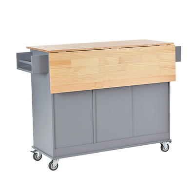 Runesay Black Rolling Mobile Kitchen Island with Solid Wood Top and Locking Wheels Storage Cabinet Drop Leaf Breakfast Bar